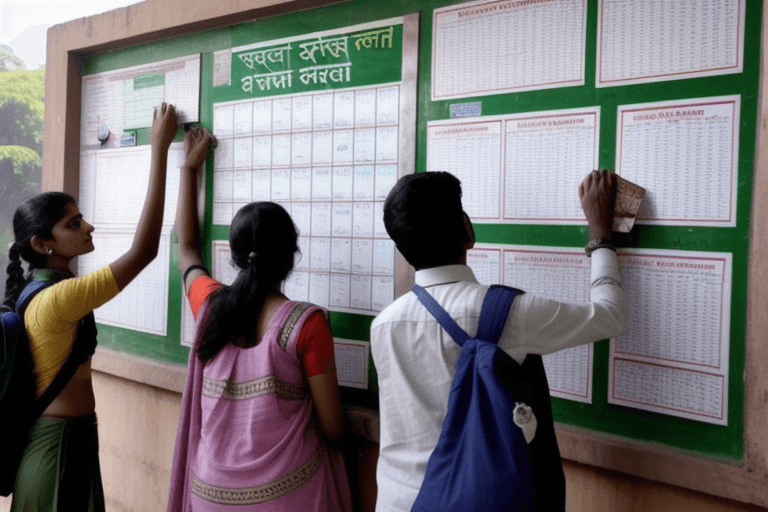 Students reading notice board